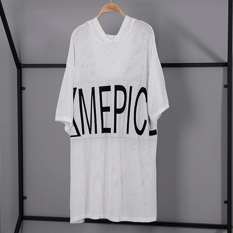 CHICEVER Summer Letter Print Women Dress O Neck Half Sleeve Hooded Oversized Hollow Out Knee Length Dresses Female New