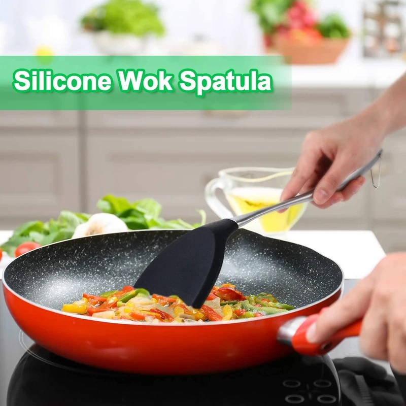 Flexible Silicone Spatula Turner Wide Non Stick Pancake Turner With  Stainless Steel Handle Kitchen Cooking Turner