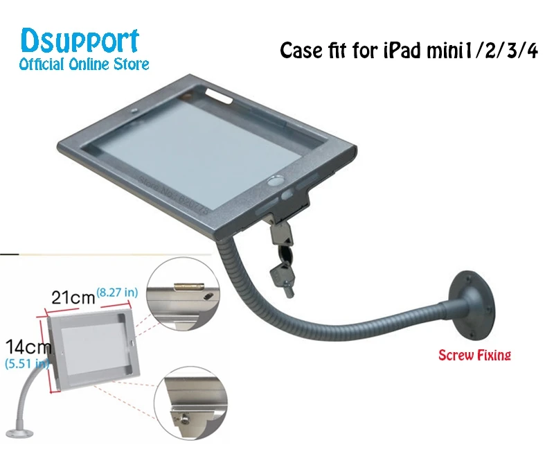 Apto para Ipad Suporte de Montagem na Parede Mini Novo Tablet Display Flexível Gooseneck Segurança Cofre Bloqueado Caixa Metal Braço 12345 pc - Imagem 5