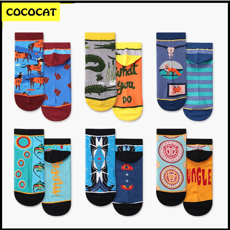 

COCOCAT Men Ankle Socks Creative Design Cartoon Animals Pattern Cotton Funny Colorful Short Boat Socks Gift 3pairs / Set