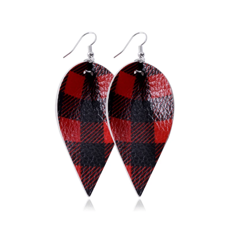 Буйвол красный плед кожаные серьги для женщин Brincos каплевидные серьги ювелирные изделия большие длинные висячие серьги дропшиппинг - Окраска металла: leaf red black