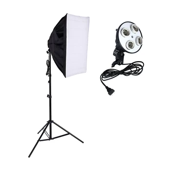 

Photography Lighting 4 Socket Lamp Holder + 50*70CM Softbox Light Box +2m Light Stand Photo Studio Video Accessories