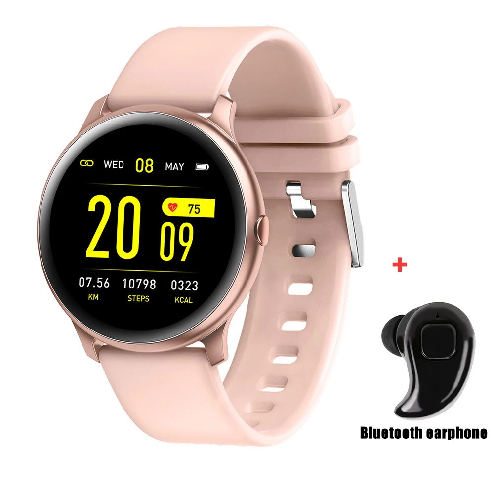 HANGRUI KW19 Смарт-часы для женщин и мужчин Фитнес Пульс крови кислородный спортивный трекер Bluetooth браслет KW19 часы для Android IOS - Цвет: Pink and ear