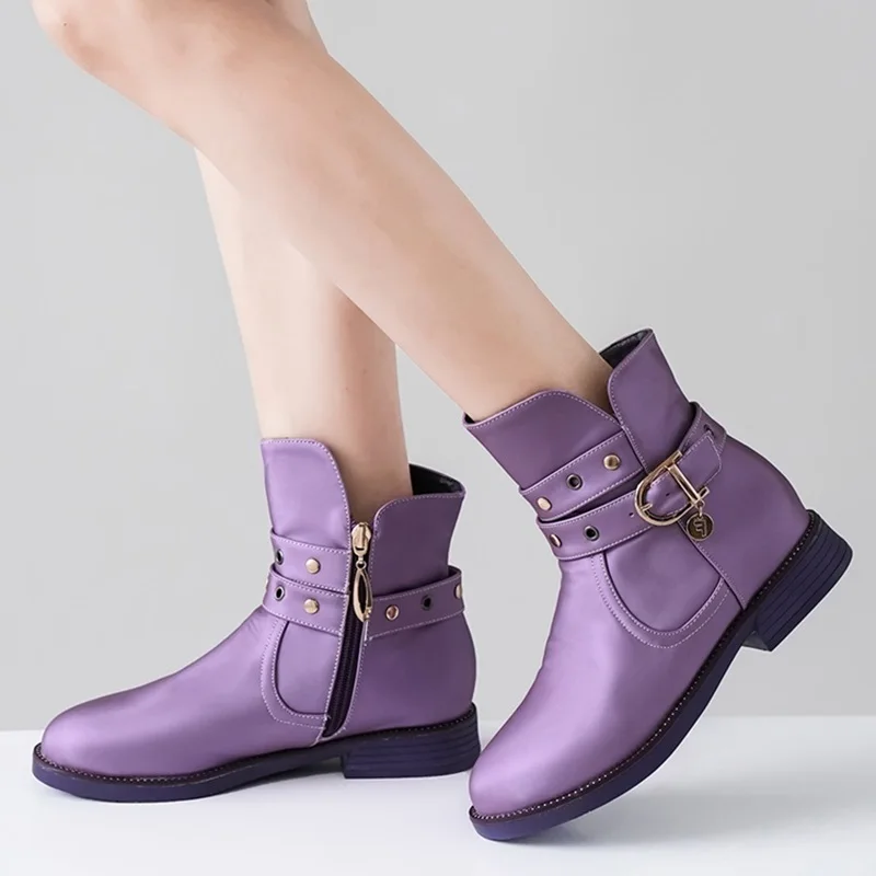 purple EGONERY/классная заклепка в стиле панк; ботильоны; модные зимние ботильоны; милые женские туфли на плоской подошве розового, фиолетового, белого, розового, красного цвета; размеры 34-39 - Цвет: purple