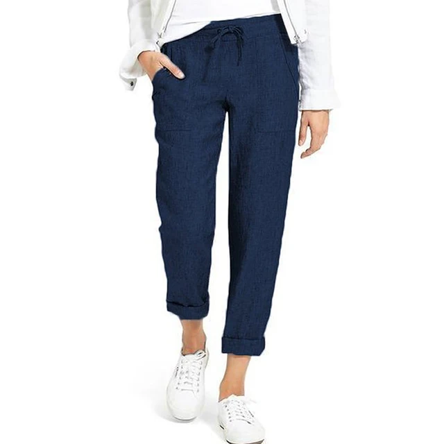 Brand Cotton Linen Pants Women Soft Loose Sports Pants Breathable Slim Ankle Length Trousers Korean Leisure