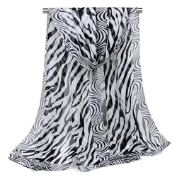 Classic Korean Silk Scarf Women's Zebra Striped Chiffon Scarves Spring Wild Thin Silk Leopard Print Shawls for Veiled Bandana