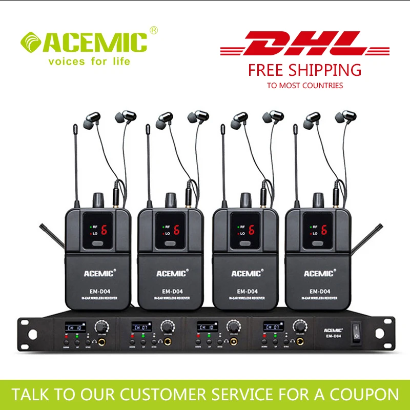 

FAST SHIPPING ACEMIC EM-D04 FOUR CHANNEL WIRELESS IN EAR MONITOR SYSTEM STAGE MONITOR GOOD QUALITY IN EARS