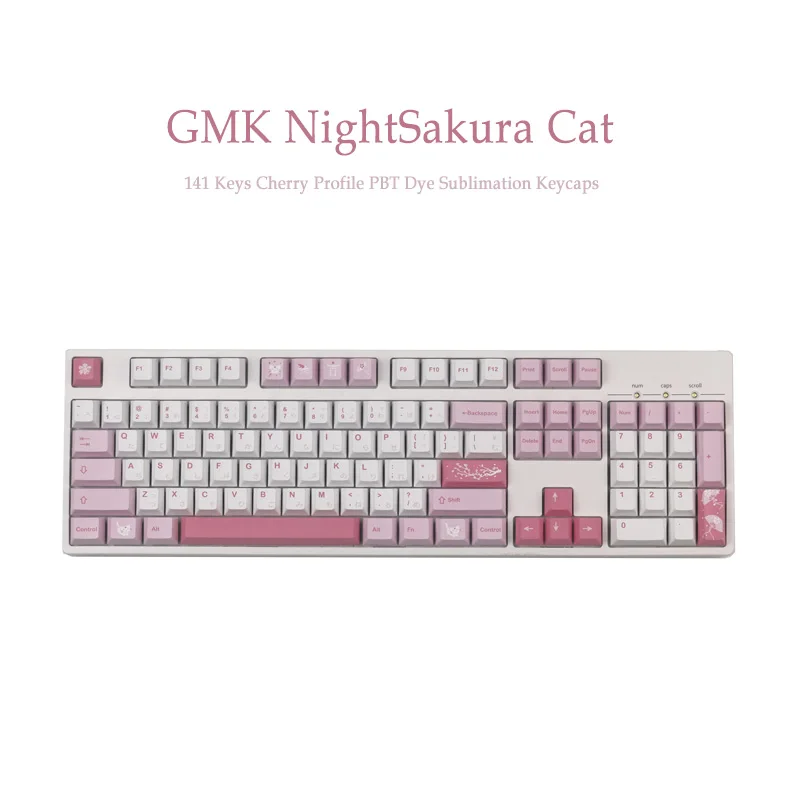 Chaves Gmk Nightsakura Gato Keycaps Pbt Tintura Sublimação Teclado Mecânico para mx Switch com 1.25u 1.75u 2u Shift 141