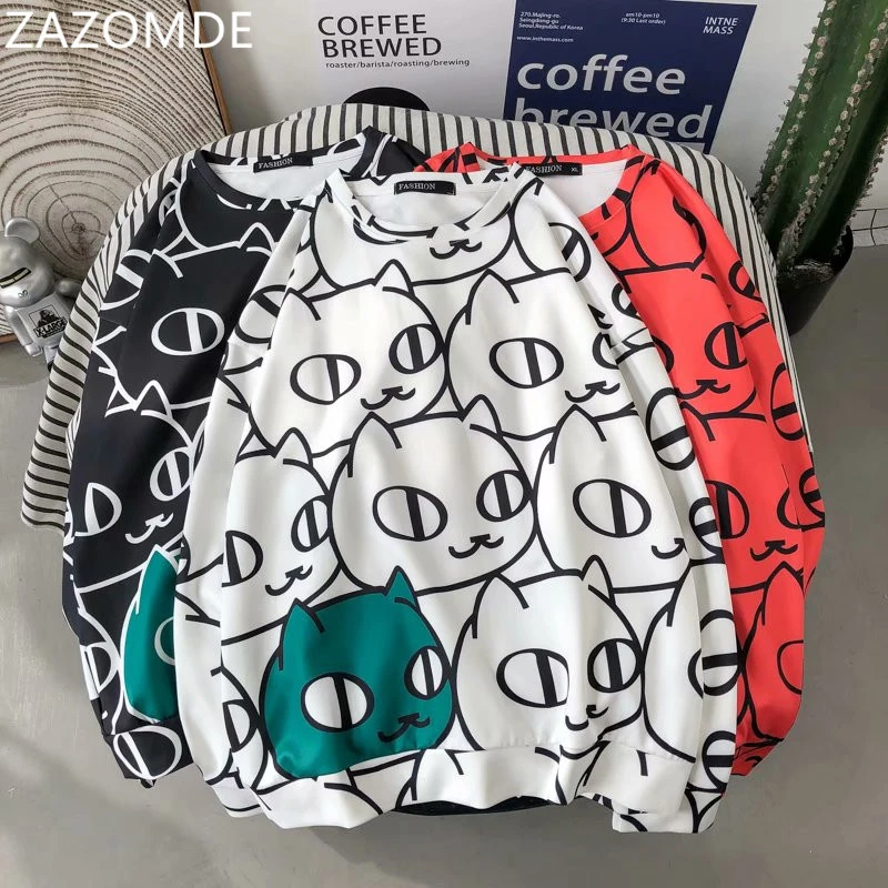 ZAZOMDE пуловер для мужчин с принтом кота толстовки уличная одежда хип хоп Harajuku