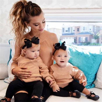 

2020 Family Matching Sweaters Mother Daughter Long Sleeve Soft Tops Matching Clothes 2020 Mommy And Me Knitting Casual Sweater