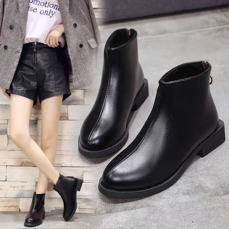 

Online Celebrity Leather Boot Women's Super Fire Korean-style 2019 Autumn And Winter New Style Short Boots the Bride with Versat