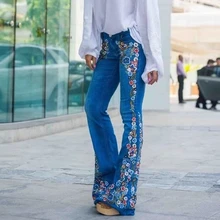 Oeak, женские модные широкие расклешенные джинсы, Ретро стиль, расклешенные джинсы, джинсовые женские брюки с карманами