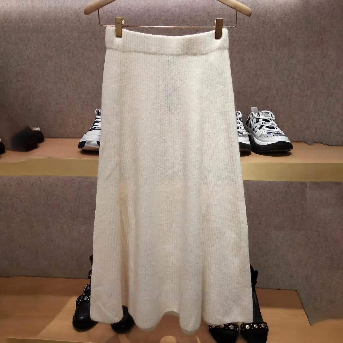 Dress White Женский свитер, осень и зима, новая продукция, Одноцветный, ребристый, высокий воротник, длинный рукав, тонкий женский свитер+ юбка - Цвет: Dress White