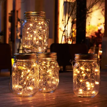 

10/20LEDs Solar Mason Jar Light Retro LED Lamp String Festive Decorative Lamp Lawn Garden Decor with Handle Garden Decor-No Jars