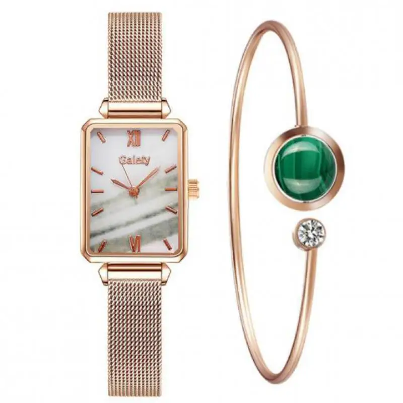 Ladies Quartz Watch 2021 Simple Fashion Luxury Rose Gold Stainless Steel Mesh Band Bracelet Set Qt83