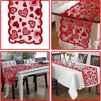 

Red Heart Table Runners Polyester Party Decoration Valentine's Day Wedding Modern Table Lace Fabric Tablecloth Covers