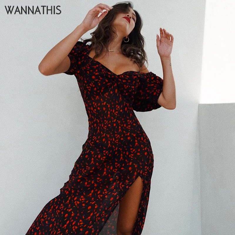 Платье WannaThis женское с принтом повседневное вечернее пикантное цветочным