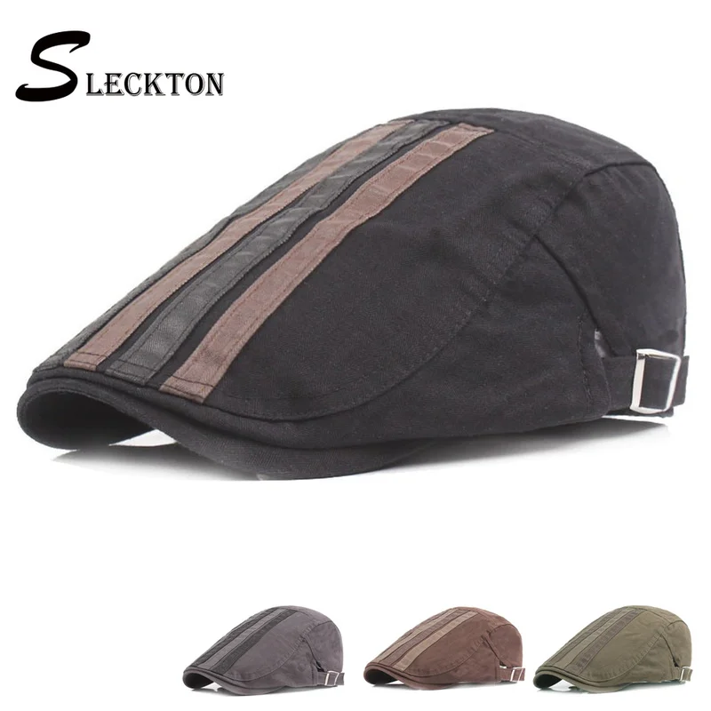 

SLECKTON Cotton Newsboy Cap Flat Cap Peaked Cap Berets Striped Winter Hats for Men Peaky Blinders Gatsby Baker Boy