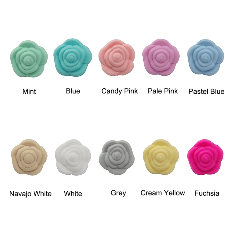 Chenkai 10PCS BPA Free Silicone Rose Beads Baby Flower Teething For DIY Chewable Nursing Pendant Pacifier Chain Accessories