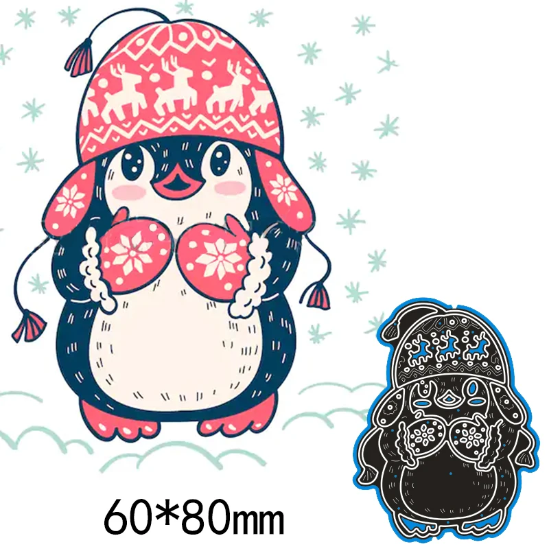 

6*8cm penguin wearing hat gloves Metal Cutting Dies New Stencils for DIY Scrapbooking Paper Cards Craft Making Craft Decoration