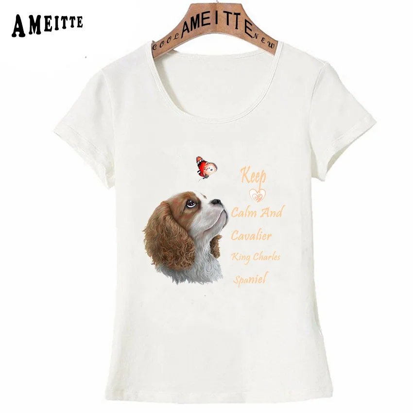 Новая летняя женская футболка, футболка с принтом I Love, кавалер, король, Шарль, спаниель, Женские повседневные топы, милые футболки для влюбленных собак
