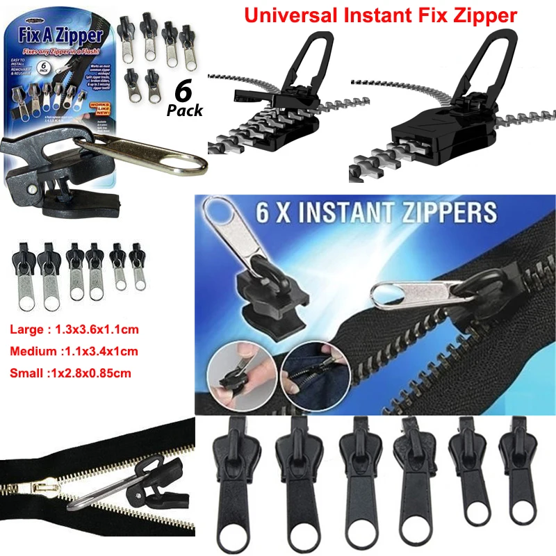 6Pcs/Set Universal Instant Fix Zipper Repair Kit Replacement Zip Slider