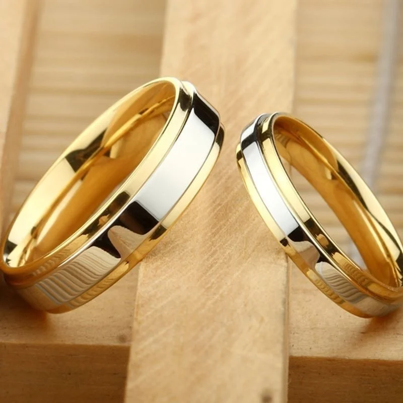 New Fashion Simple Design 316 Titanium Steel Mens Rings Lover Couple Rings Alliance Gold Wedding Band Rings Set for Women Men