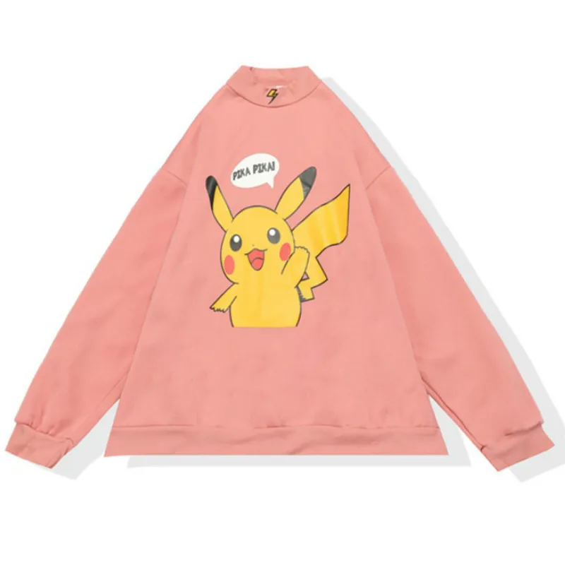  Autumn 2019 Women Hoodies Turtleneck Pikachu Print Sweatshirts Harajuku Fashion Kawaii Tops Cartoon