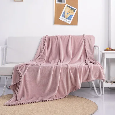 pink Одеяло с кисточками и кружевными помпонами, утолщенное бархатное одеяло, офисное покрывало для дивана, простое бархатное одеяло из овечьей шерсти, мягкое и удобное для кожи - Цвет: pink