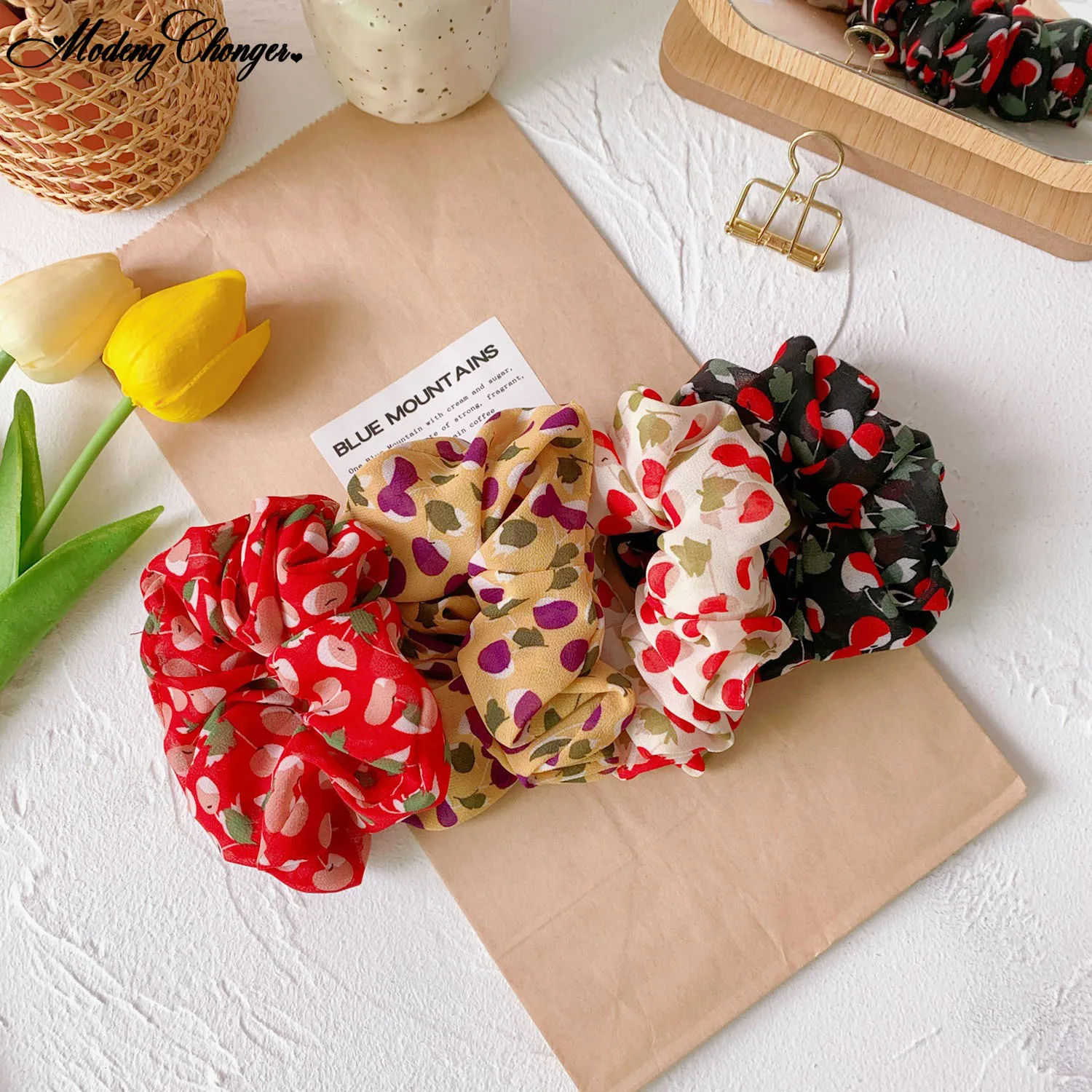 Simple Stretch Pure Color Floral Elastic Hair Band Fashion Chiffon Hair Scrunchies Hairtie Ponytail Holder Girl Hair Accessories