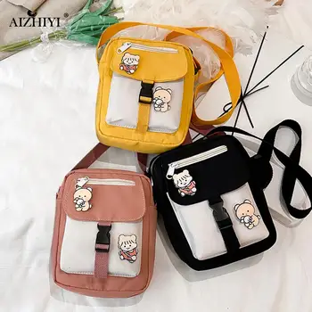 

Women Canvas Shoulder Handbags Korean Cute Hit Color Student Phone Purse Simple Zipper Small Messenger Crossbody Pouch