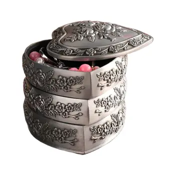 

Vintage Heart Shaped Treasure Storage Box,Rose Rotating Jewelry Box T4MD