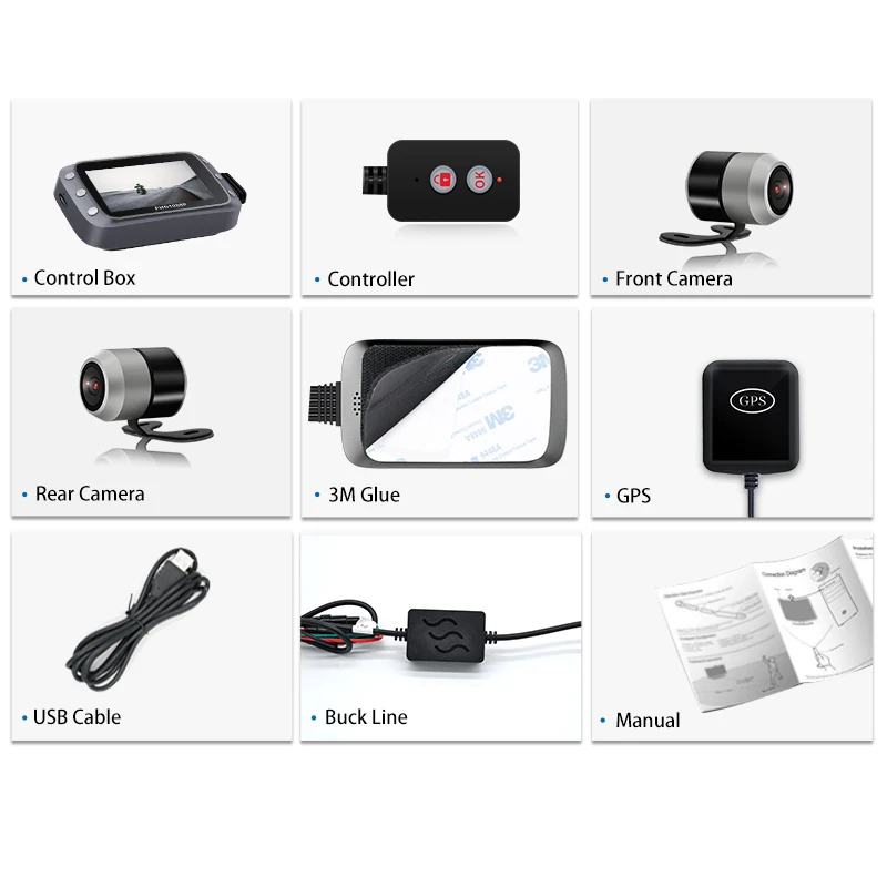 GreenYi Wi Fi Видеорегистраторы для мотоциклов Dash Cam 1080P + Full HD спереди и вид сзади