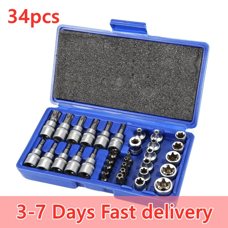 Kit de herramientas de reparación de motores de coche, juego de llaves de tubo hembra Torx macho de acero de cromo vanadio, HWC