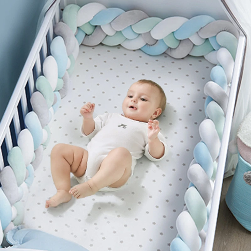 1M/2M/3M Baby Crib Protector Knot Baby Bed Bumper Weaving Plush Infant Crib Cushion Newborns Nursery Bed Bumper Room Decor crib bumper