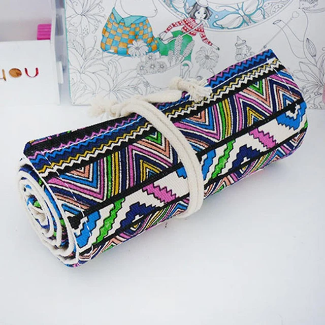 New 36/48/72 /12 Holes Canvas Wrap Roll Up Pencil Bag Pen Case Holder  Storage Pouch Writing Supplies Boy Girl art Pencil Box