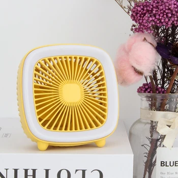 

USB Desk Fan, 3 Speed Personal Small Desktop Table Quiet with Soft Night Light Fan for Home Office Car Outdoor Travel (Yellow)