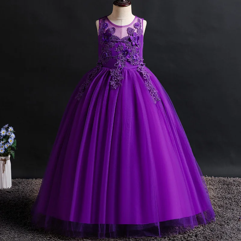 purple Бальные платья для девочек, Свадебные Платья с цветочным узором для девочек, платье принцессы для первого причастия, костюм для детей от 4 до 12 лет, Vestido Comunion - Цвет: purple