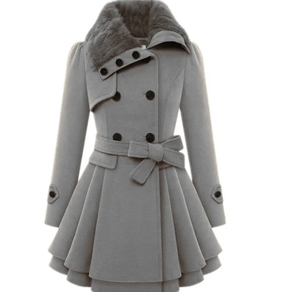Женское шерстяное пальто размера плюс 5XL модная зимняя Толстая теплая ветровка верхняя одежда на пуговицах асимметричный подол плащ пальто