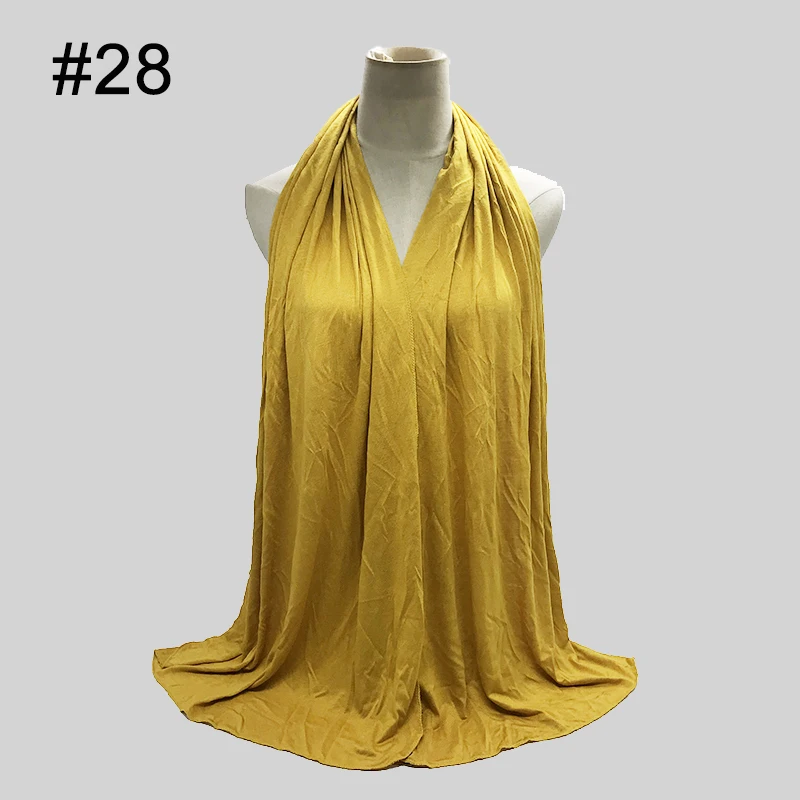 Мягкий базовый хлопковый трикотаж, 28 цветов, модная однотонная шаль из вискозы, мусульманские женские шарфы, шарф, хиджаб, бандана, 10 шт., быстрая - Цвет: number 28