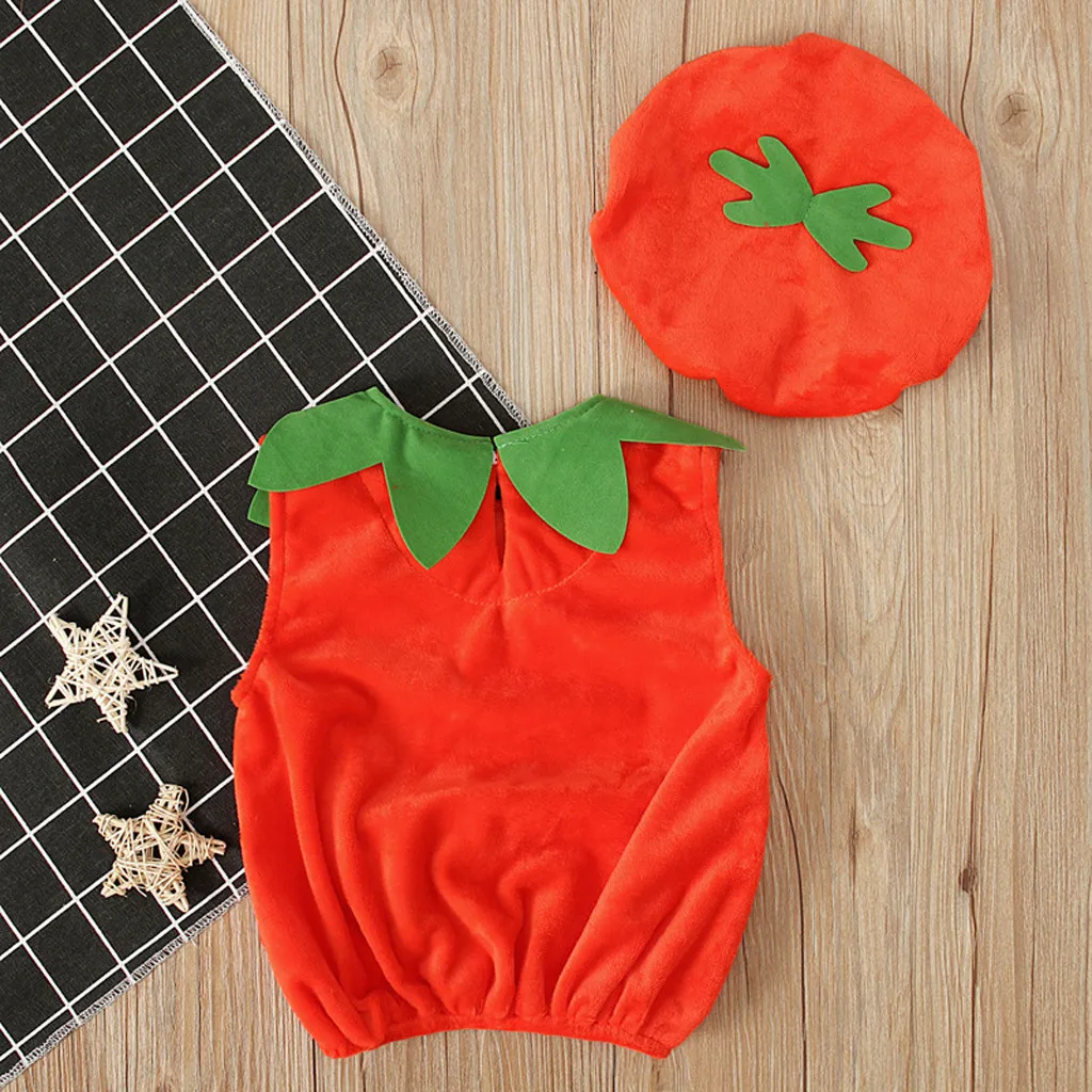 SZYADEOU Halloween Boys and Girls sets Toddler Infant Baby Pumpkin Vest Tops Hat Outfits Costume Set Wholesale Dropshipping