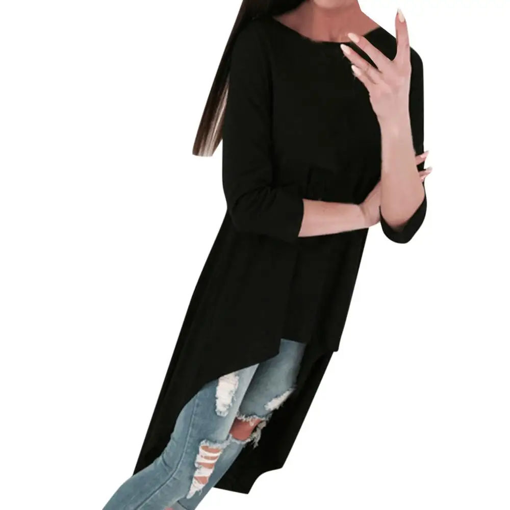 Женское платье с длинным рукавом и круглым вырезом однотонное свободное