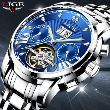 

LIGE Luxury Brand Men Watch Automatic Mechanical Tourbillon Watches man Business Waterproof Male Wristwatch Relogio Masculino