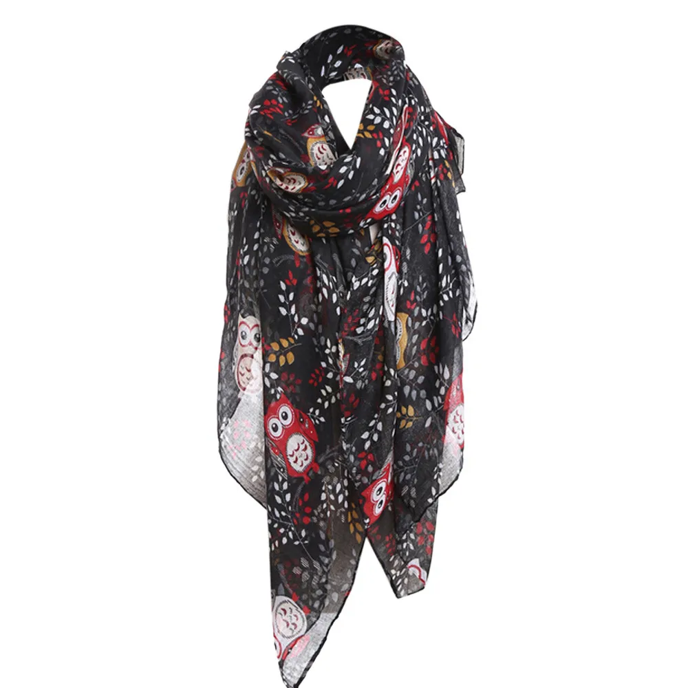 Новинка, осенне-зимний женский кружевной длинный теплый шарф с принтом совы, шаль, модные дамские шарфы, аксессуары#1007