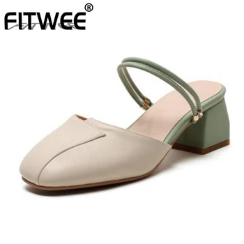 

FITWEE Women Sandals Shoes Fashion Round Toe Square Heels Shoes Women Modern Strap Toe Slippers Slip On Footwear Size 30-43