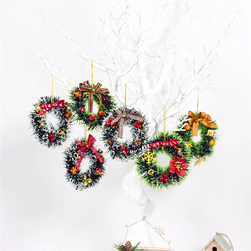 

Mini Christmas Wreath Decoration Christmas Tree Decor Artificial Flower Garland 2020 Christams Wreath Ornament Pendant Noel Bell
