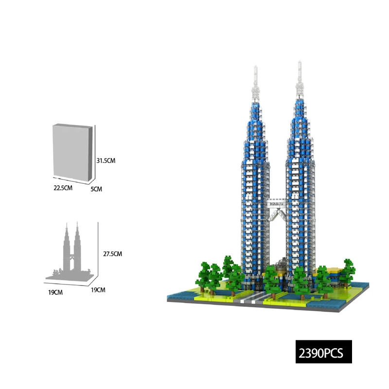 

World famous Architecture micro diamond block Malaysia Kuala Lumpur City Centre Petronas Twin Tower nanobricks model toys