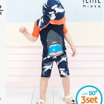 

KID'S Swimwear Medium-small BOY'S Boy Half Sleeve Split Type Boxer with Sun Protection Hat Cartoon Bathing Suit
