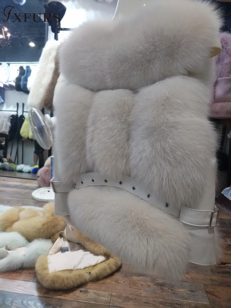 Женское пальто жилетки из натурального Лисьего меха короткие дизайнерские женские зимние модные меховые жилеты кожаные меховые жилеты жакеты с заклепками теплые пальто