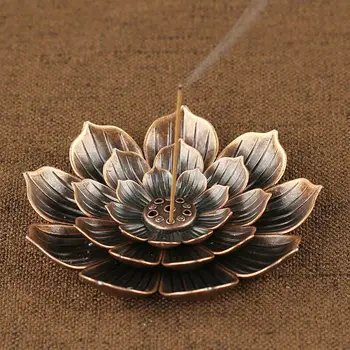 

New 6 Holes Alloy Incense Burner Stick Holder Plate Buddhism Coil Lotus Censer Bronze/Copper